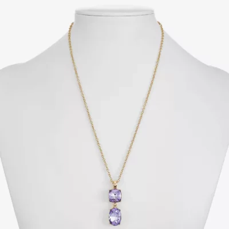 Monet Jewelry Womens Glass Cushion 17 Inch Pendant Necklace