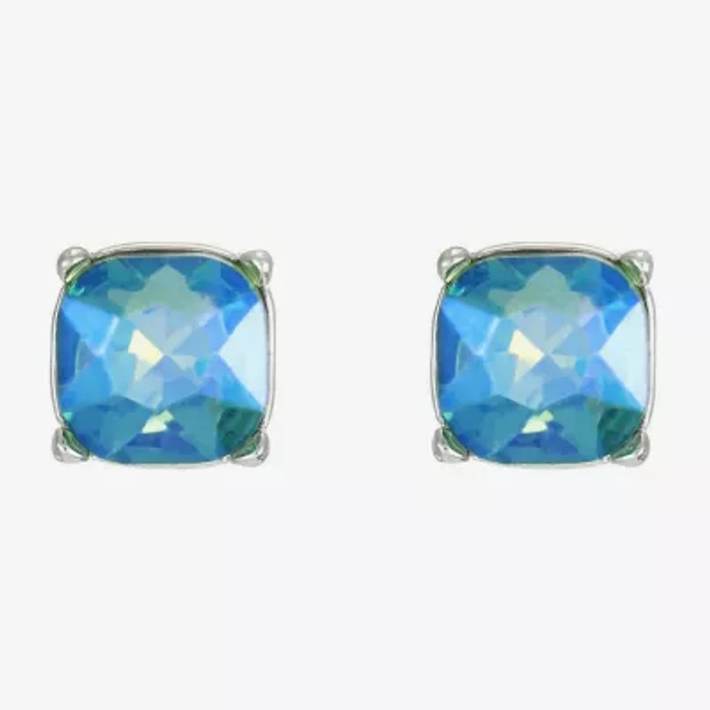 Monet Jewelry Green Glass 10mm Cushion Stud Earrings