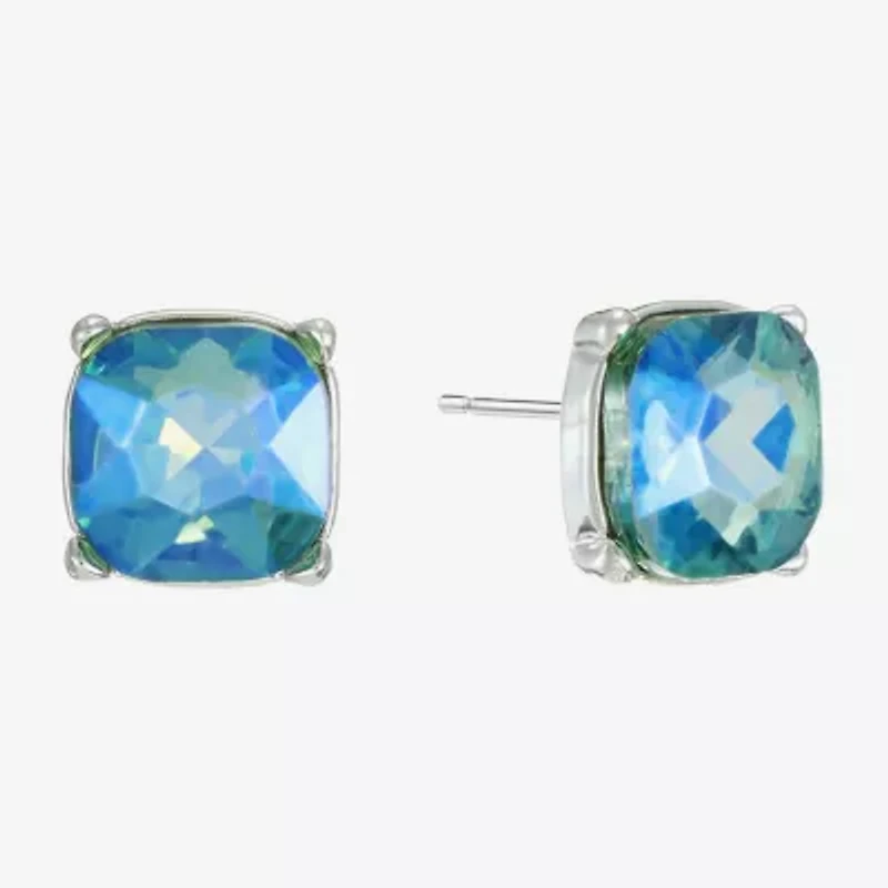 Monet Jewelry Green Glass 10mm Cushion Stud Earrings