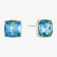 Monet Jewelry Green Glass 10mm Cushion Stud Earrings