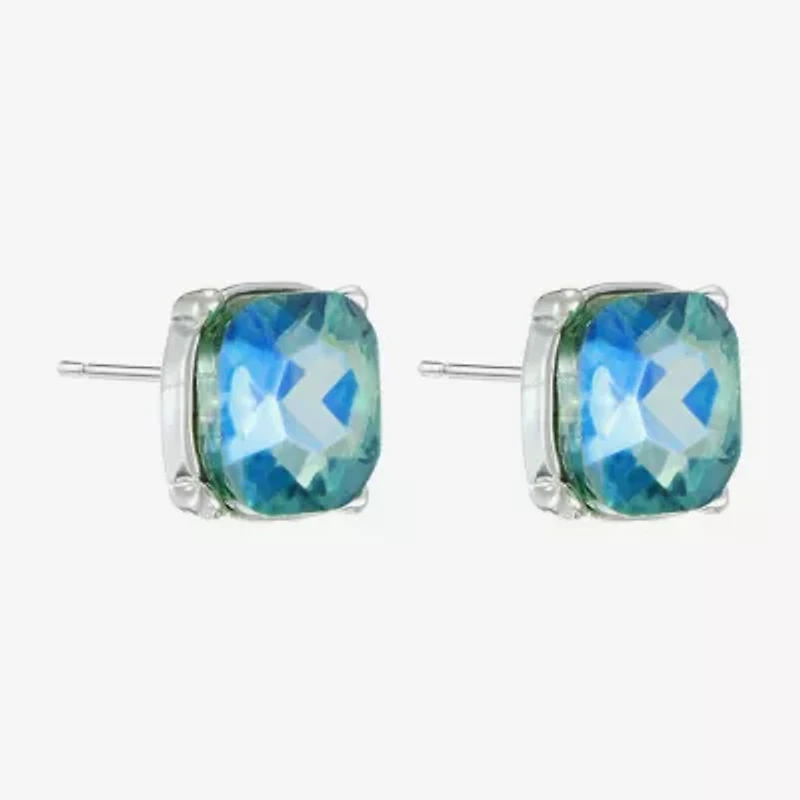 Monet Jewelry Green Glass 10mm Cushion Stud Earrings