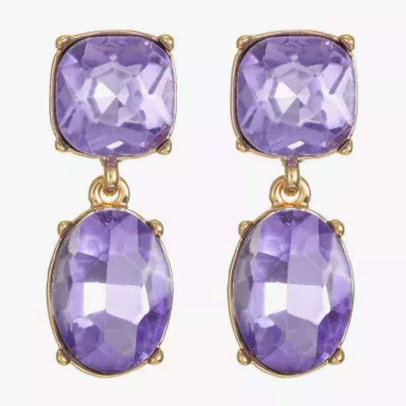 Monet Jewelry Womens Purple Glass Cushion Hypoallergenic Drop Earrings