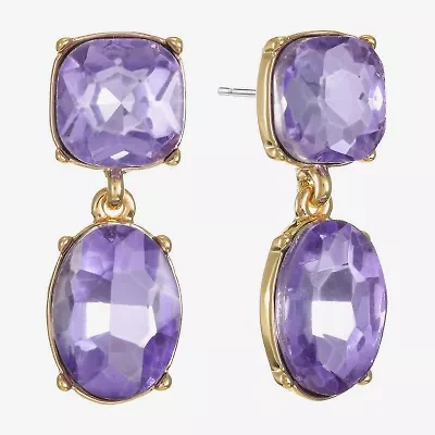 Monet Jewelry Womens Purple Glass Cushion Hypoallergenic Drop Earrings