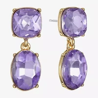 Monet Jewelry Womens Purple Glass Cushion Hypoallergenic Drop Earrings