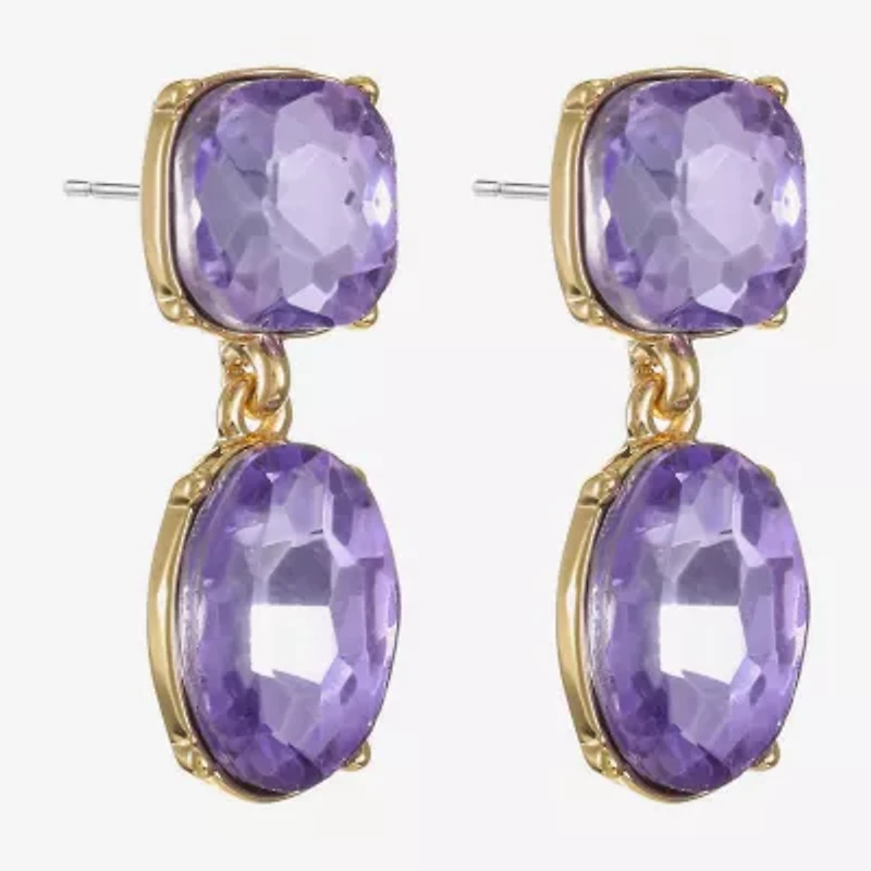 Monet Jewelry Womens Purple Glass Cushion Hypoallergenic Drop Earrings