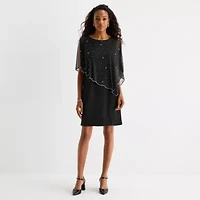 MSK Womens Elbow Sleeve Overlay Sheath Dress