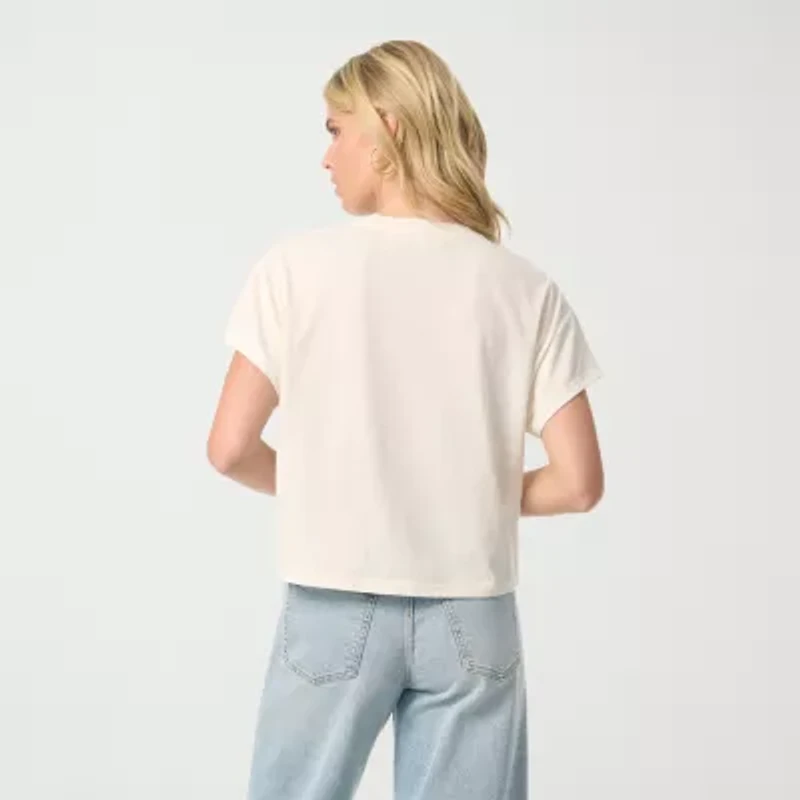 JS Jessica Simpson Womens Crew Neck Short Sleeve Embroidered Blouse