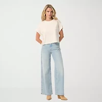 JS Jessica Simpson Womens Crew Neck Short Sleeve Embroidered Blouse