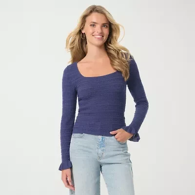 JS Jessica Simpson Womens Square Neck Long Sleeve Blouse