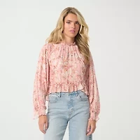 JS Jessica Simpson Womens Mock Neck Long Sleeve Blouse