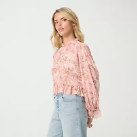 JS Jessica Simpson Womens Mock Neck Long Sleeve Blouse