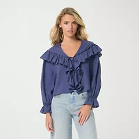 JS Jessica Simpson Womens V Neck Long Sleeve Blouse