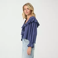 JS Jessica Simpson Womens V Neck Long Sleeve Blouse