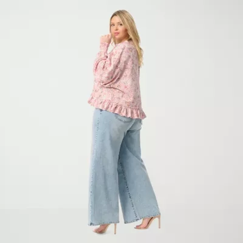 JS Jessica Simpson Womens Plus High Rise Wide Leg Jean