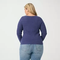 JS Jessica Simpson Womens Plus Square Neck Long Sleeve Blouse