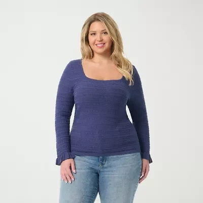 JS Jessica Simpson Womens Plus Square Neck Long Sleeve Blouse