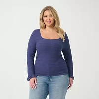 JS Jessica Simpson Womens Plus Square Neck Long Sleeve Blouse