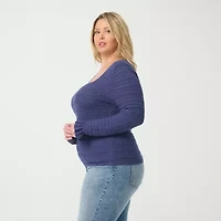 JS Jessica Simpson Womens Plus Square Neck Long Sleeve Blouse