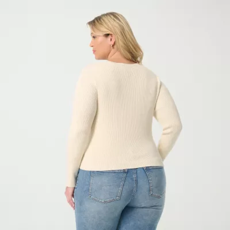 JS Jessica Simpson Plus Womens Round Neck Long Sleeve Pullover Sweater