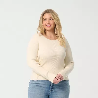 JS Jessica Simpson Plus Womens Round Neck Long Sleeve Pullover Sweater