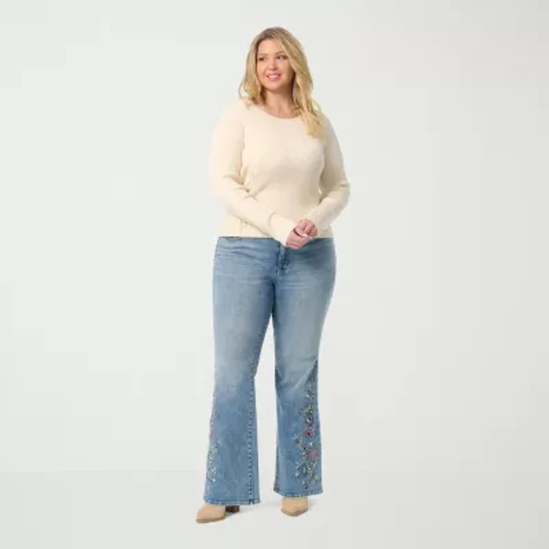 JS Jessica Simpson Plus Womens Round Neck Long Sleeve Pullover Sweater