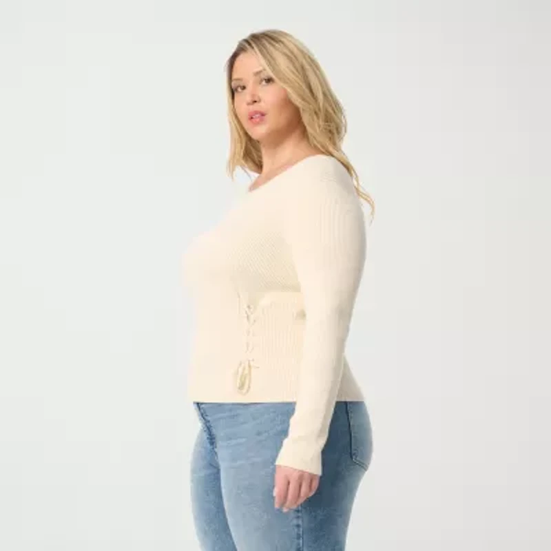 JS Jessica Simpson Plus Womens Round Neck Long Sleeve Pullover Sweater