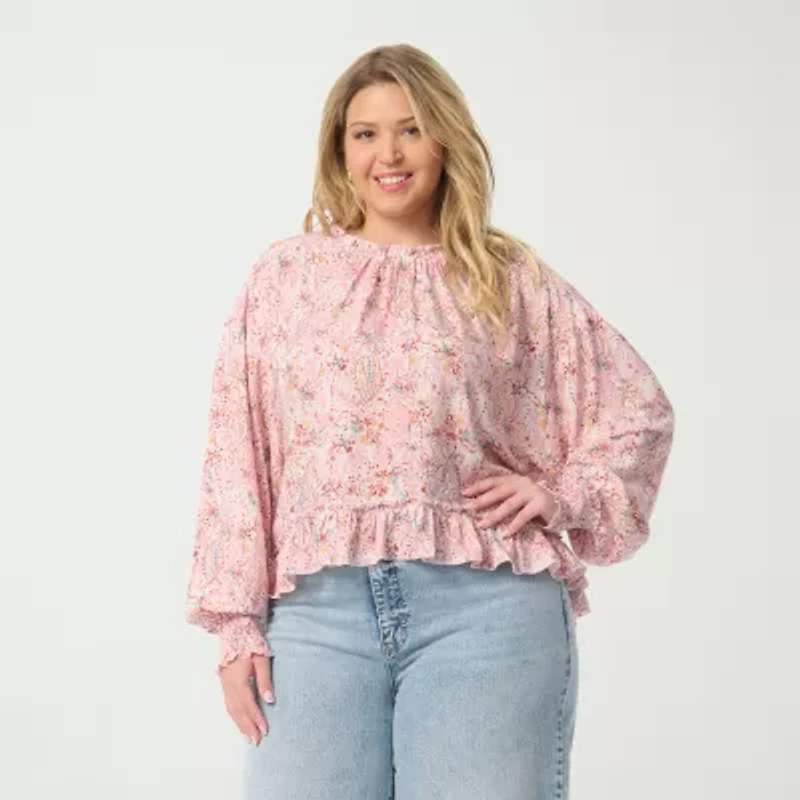 JS Jessica Simpson Womens Plus Mock Neck Long Sleeve Blouse