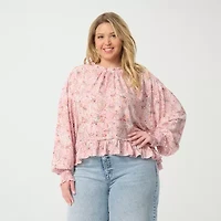 JS Jessica Simpson Womens Plus Mock Neck Long Sleeve Blouse