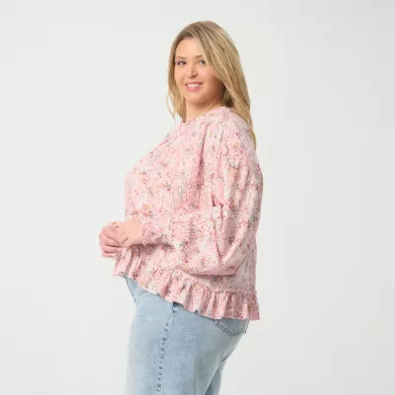 JS Jessica Simpson Womens Plus Mock Neck Long Sleeve Blouse