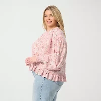 JS Jessica Simpson Womens Plus Mock Neck Long Sleeve Blouse