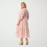 JS Jessica Simpson Womens Plus Long Sleeve Paisley A-Line Dress