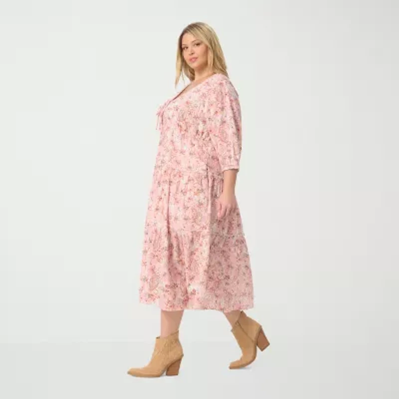 JS Jessica Simpson Womens Plus Long Sleeve Paisley A-Line Dress