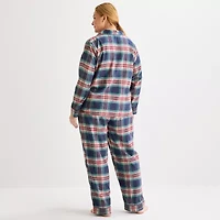 Liz Claiborne Womens Flannel Long Sleeve 2-pc. Pajama Sets