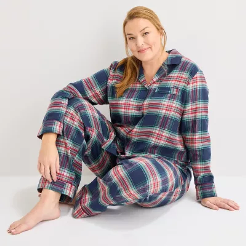 Liz Claiborne Womens Flannel Long Sleeve 2-pc. Pajama Sets