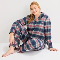 Liz Claiborne Womens Flannel Long Sleeve 2-pc. Pajama Sets