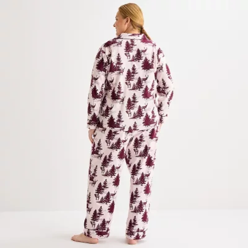 Liz Claiborne Womens Flannel Long Sleeve 2-pc. Pajama Sets