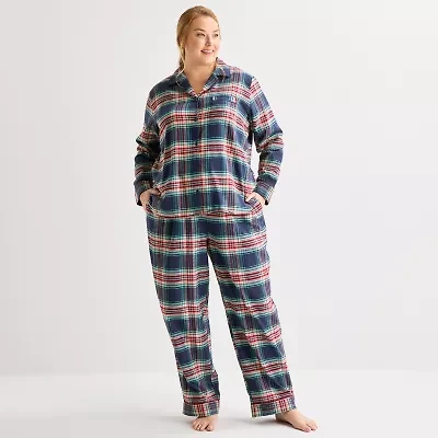 Liz Claiborne Womens Flannel Long Sleeve 2-pc. Pajama Sets