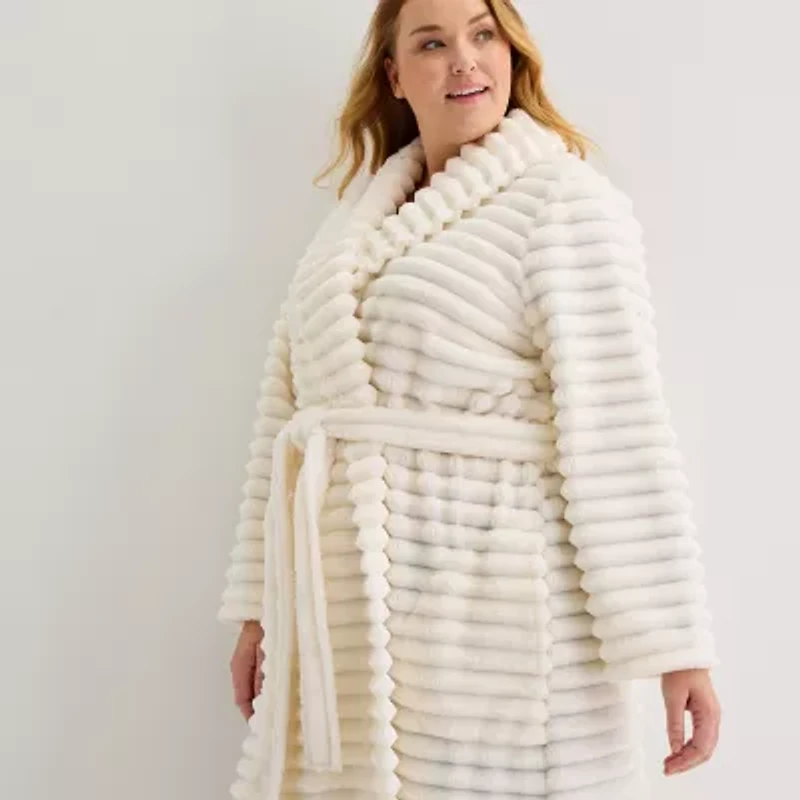 Liz Claiborne Womens Fleece Long Sleeve Length Robe