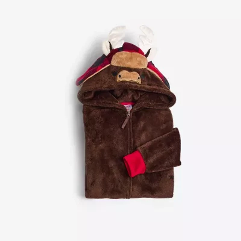 North Pole Trading Co. Moose Little & Big Kid Unisex Plush Hooded Long Sleeve Matching Family One Piece Pajama