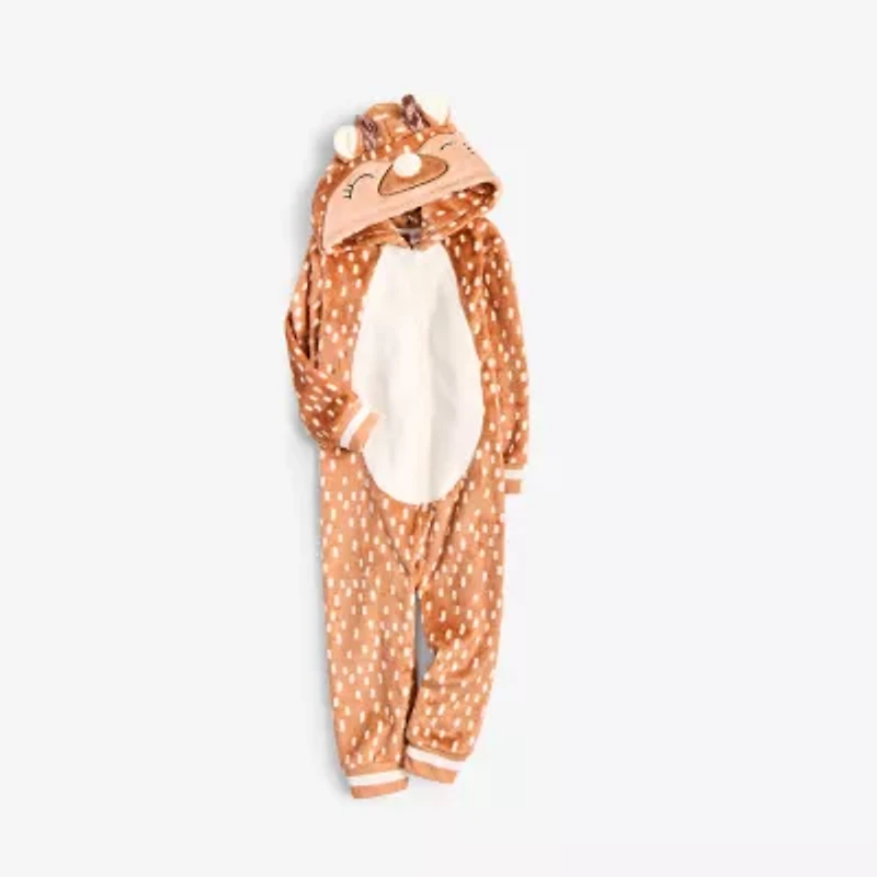 North Pole Trading Co. Reindeer Little & Big Kid Unisex Plush Hooded Long Sleeve Matching Family One Piece Pajama