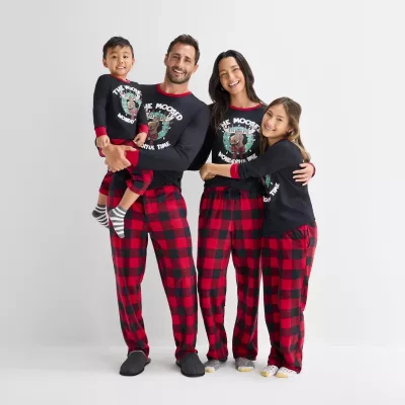 North Pole Trading Co. Moose Buffalo Check Little & Big Kid Unisex Microfleece Matching Family Pajama Pants