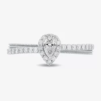 Womens 3/8 CT. T.W. Natural White Diamond 10K Gold Pear Side Stone Crossover Engagement Ring