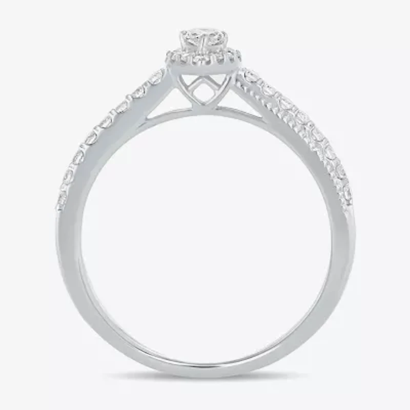 Womens 3/8 CT. T.W. Natural White Diamond 10K Gold Pear Side Stone Crossover Engagement Ring