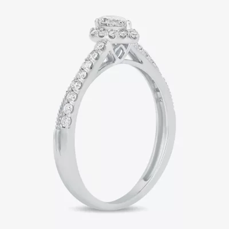 Womens 3/8 CT. T.W. Natural White Diamond 10K Gold Pear Side Stone Crossover Engagement Ring