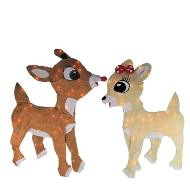 Set of 2 Lighted Rudolph and Clarice Outdoor Christmas Decorations 32"