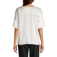 Worthington Womens Split Crew Neck Short Sleeve Blouse