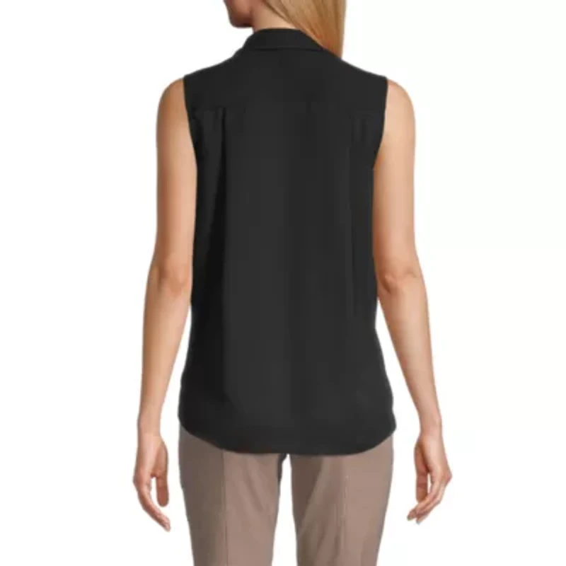 Worthington Womens Sleeveless Regular Fit Button-Down Shirt