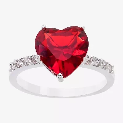 Sparkle Allure Solitaire Womens Red Crystal Pure Silver Over Brass Heart Cocktail Ring