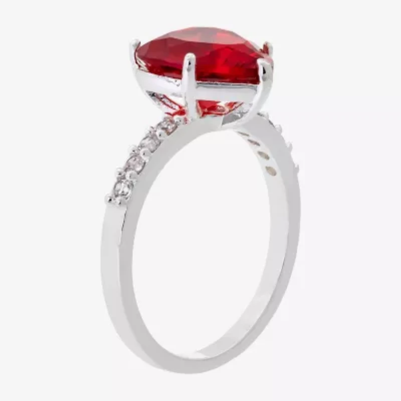 Sparkle Allure Solitaire Womens Red Crystal Pure Silver Over Brass Heart Cocktail Ring