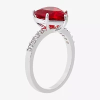 Sparkle Allure Solitaire Womens Red Crystal Pure Silver Over Brass Heart Cocktail Ring
